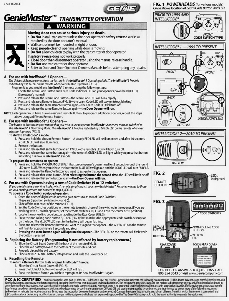 Genie Master Remote Programming Instructions Garage Door Stuff