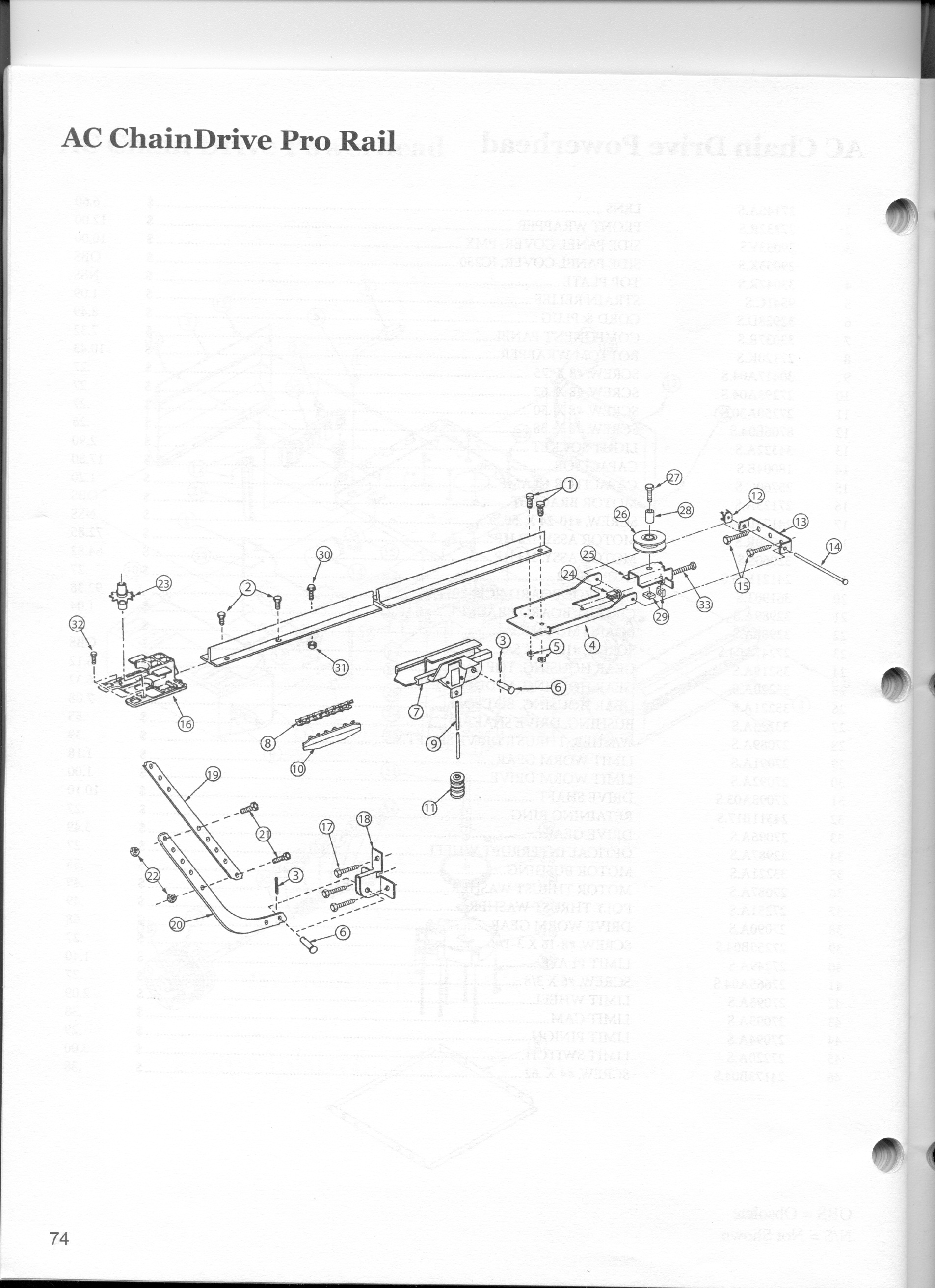 Genie / Overhead Door PMX696 CHAIN RAIL Exploded View Garage Door
