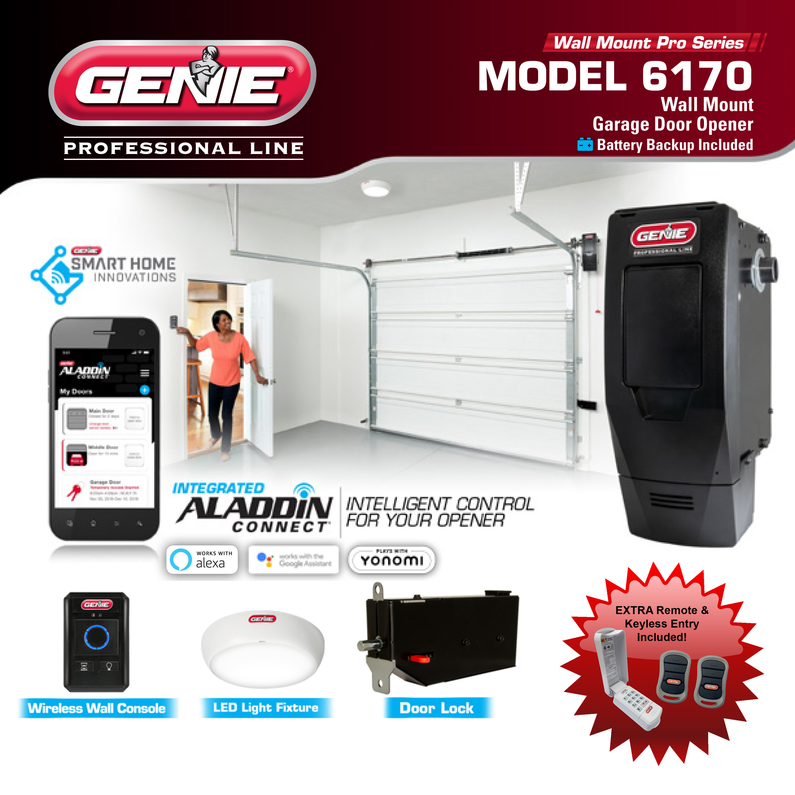 Genie Wall Mount Pro Series Garage Door Opener Model 6170 2 Remotes Keyless Entry Included Garage Door Stuff